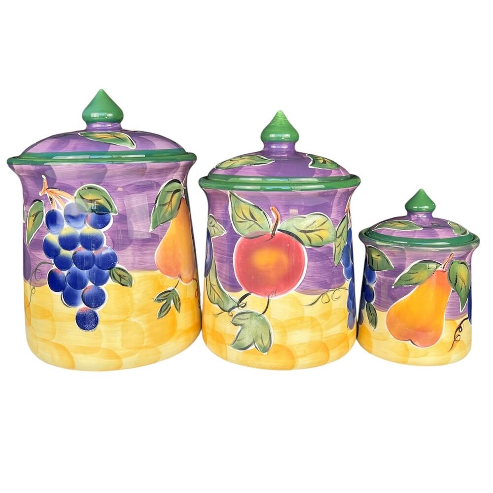 Tabletops Unlimited Vintage Scandicci Hand Painted Ceramic Fruit Canister Set 3